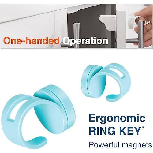 Roving Cove Ergonomic Magnetic Cabinet Baby Locks 12-pk, Child Proof Drawer Cupboard Latches, Adhesive, Easy Install with Starter Tape System