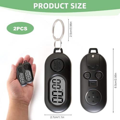 Mini Digital Timer Keychain - Portable Countdown & Stopwatch - 2 Pack