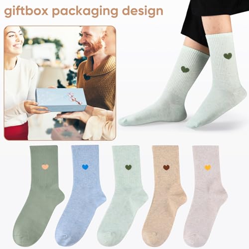 Cute Heart Print Cotton Crew Socks for Women - Fun Gift