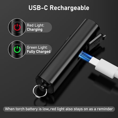 EDC Rechargeable Keychain Flashlight - 360L Mini Portable - Black