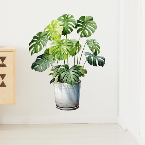 Monstera Wall Stickers for Living Room Potted Plants Tropic Leaves Wall Decal Peel and Stick Wall Art Home Decor Decoration for Bedroom Bathroom Classroom Library Nursery