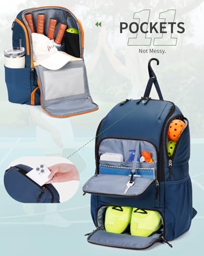 sportsnew Waterproof Pickleball Bag with Shoe Compartment, Navy Blue