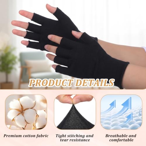 Cotton Gloves for Women - Fingerless Black Open Fingertips - 5 Pairs