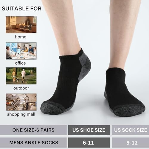 Cushioned Ankle Socks - 12 Pack Low Cut Breathable Black