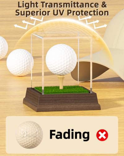 Blisskyn Golf Ball Display Case with Walnut Wood Base Acrylic Holder for Hole in One - Golf Ball Holder Stand, UV Protection, Gift for Men, GOLF BALL