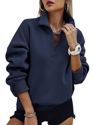 Womens Half Zip Oversized Fleece Hoodie - Navy, Small