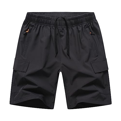 Boys Cargo Shorts - Quick Dry Lightweight Hiking Shorts with Zipper Pockets - Size 13-14, Black