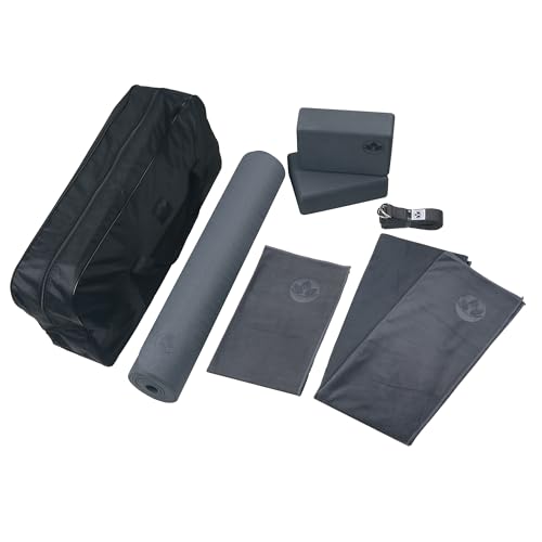 Yoga Starter Kit - 6mm Mat, 2 Blocks, Strap, Towels & Bag - Gray