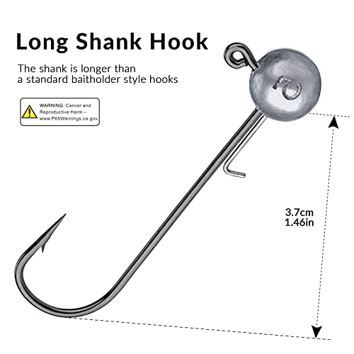 THKFISH 1/6oz Ball Jig Heads with Bait Holder - 10 Pcs