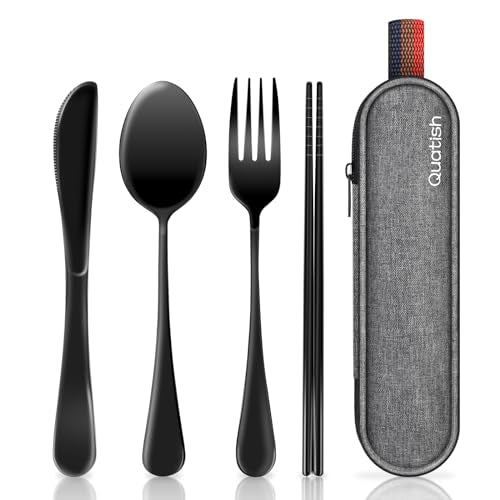 Travel Utensils Set with Case - Stainless Steel Cutlery - Black