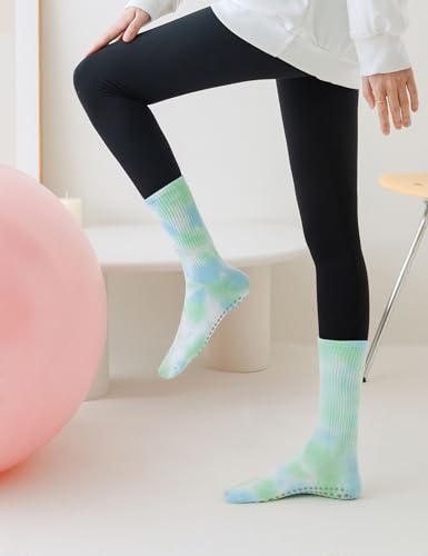 Tie Dye Non-Slip Yoga Socks - 3 Pairs with Grips, 3 Colors