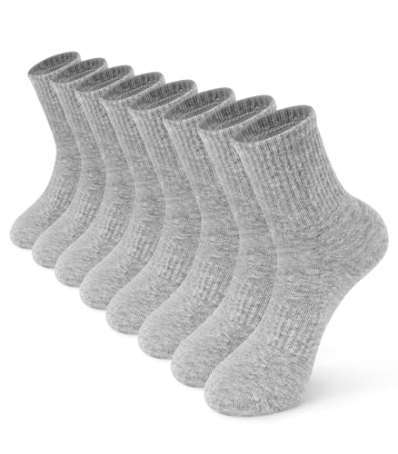 Soft Cotton Striped Crew Socks for Daily Running - 4 Pairs Grey