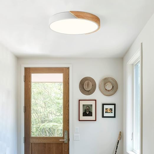 Vikaey Modern Dimmable LED Ceiling Light, Minimalist Wood Style 5CCT 2700K-6000K Flush Mount Ceiling Light Fixture, Round Lighting Lamp for Bedroom Living Room Dining Room Laundry, White, 15.8"