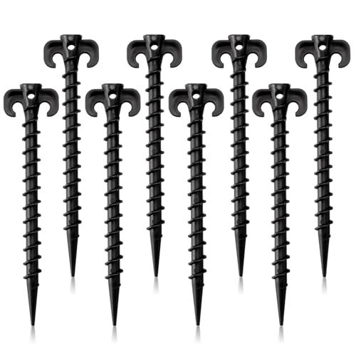 Spiral Tent Stakes - 8 Pack 7.5 Inch Black Plastic Anchors