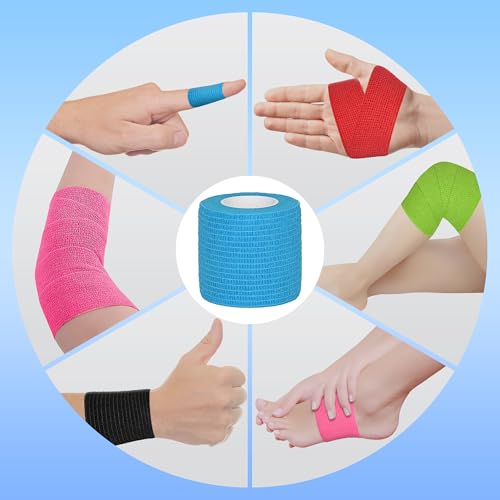 Self Adhesive Bandage Wrap - 2 Inch, 8 Rolls, Light Blue