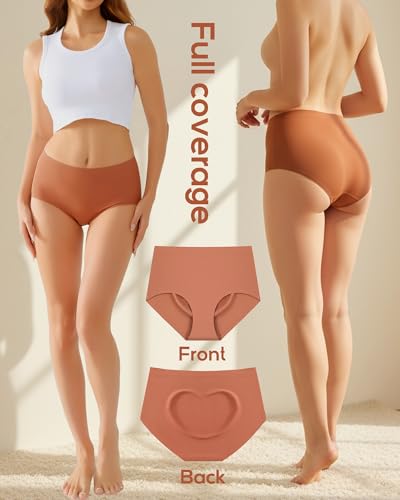 ROSYCORAL High Waisted Seamless Women's Briefs 6Pack XS-3XL in Large Coffee