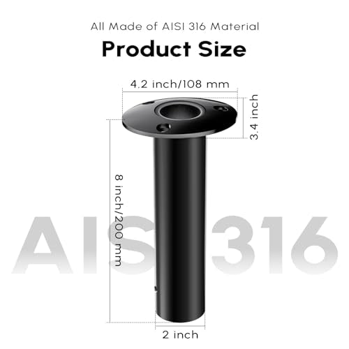 EQUSPUR 90° PVD Black Stainless Steel Fishing Rod Holder 2 Pack Heavy Duty