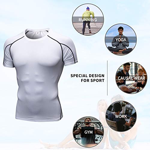 Men's Compression Shirt - Short Sleeve Baselayer Top - Large, White