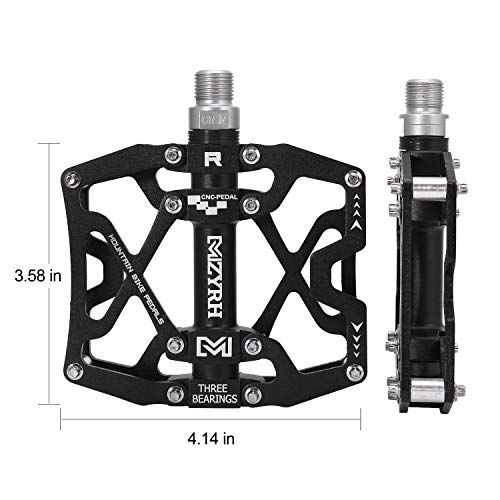 Mountain Bike Pedals - Ultra Strong Colorful CNC Machined 9/16" Sealed 3 Bearings - Black