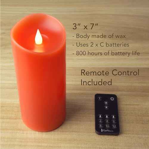 Softflame Christmas Decor Flameless LED Candles with Remote Control, 3"x 7"Battery Operated Pillar Real Wax with Timer for Christmas Decorations, Pumpkin Orange Candle