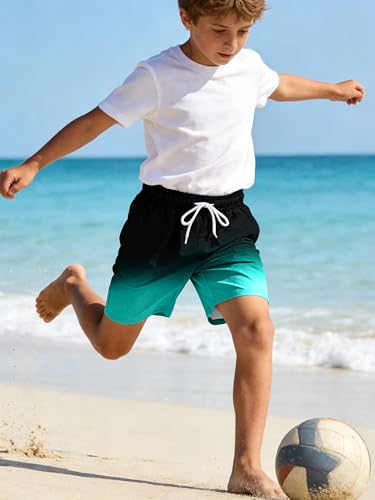 Boys Swim Trunks UPF 50+ Quick Dry Board Shorts - Gradient Emerald, 14-16 Years