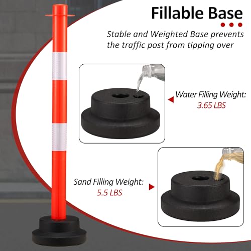 Dragosum [2 Pack] 34 inch Traffic Delineator Post with Weighted Base, Orange Safety Cones with 5 FT Plastic Chain, Safety Barriers with Reflective Collar for Parking Lot, Driving Training