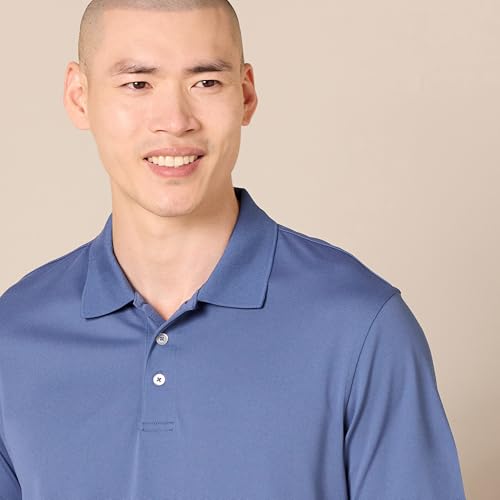 Men's Slim-Fit Quick-Dry Golf Polo Shirt - Recycled Polyester, Blue, Medium