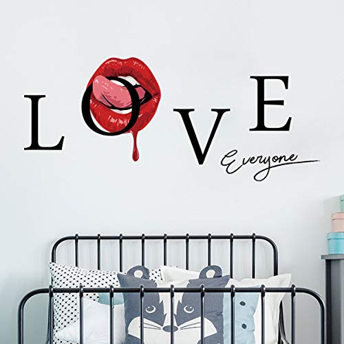 Sexy Red Lips Wall Decor, Love Everyone Quotes Wall Sticker Home Decals for Walls Home Decorations Wall Decals for Living Room Bedroom Removable Mural