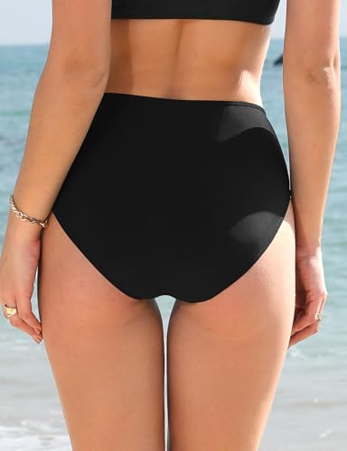 V-Waist Crossover Bikini Bottoms for Women - Mid Rise - Black, Large