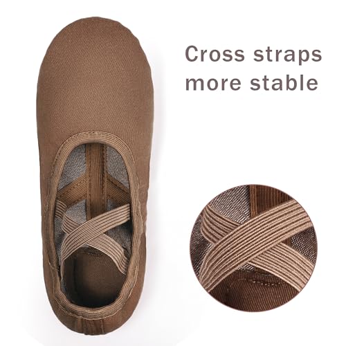 Dynadans Coffee Split Sole Canvas Ballet Shoes for Women & Girls - Stretchable, Comfortable Dance Footwear