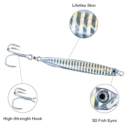 Navicatch Silver Saltwater Fishing Jigs 3-Piece Set 40g-80g for Striped Bass & Mackerel