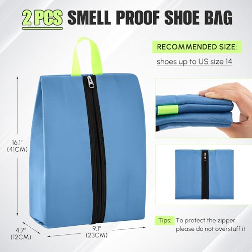 Vincreem 2 Pack Smell Proof Shoe Bags for Travel - Gray & Blue, Waterproof & Odor Control