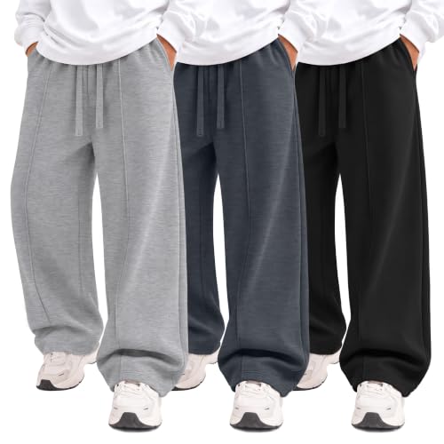 Joiceful Boys Baggy Sweatpants 7-16 Years Wide Leg Pants - White Heather / 13-14Y