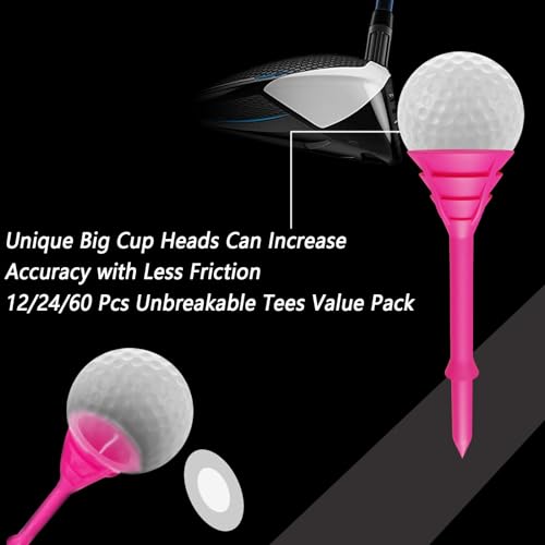Golf Tees - Unbreakable Plastic 3 1/4 Inch, 12 Pack - Pink