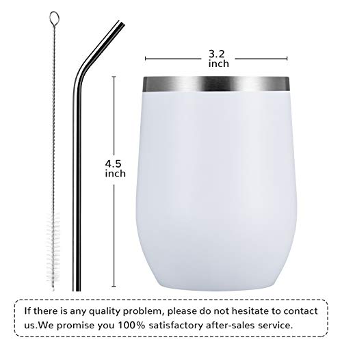 Insulated 12oz Stemless Wine Tumbler with Lid & Straw - White