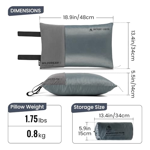 ONETIGRIS Wilddream Camping Pillow Large Cool Gray Small Memory Foam Travel Pillow