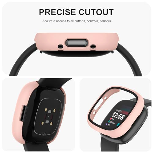 Full Protection Case for Fitbit Sense 2 & Versa 4 - 4-Pack (Transparent, Starlight, Pink, Rose Gold)