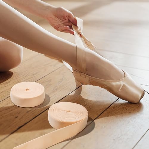 Soft Stretch Ballet Ribbon - 10m Satin Elastic for Pointe Shoes, Nude