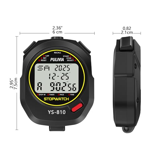 Digital Stopwatch Timer with 10 Splits/Laps - Black