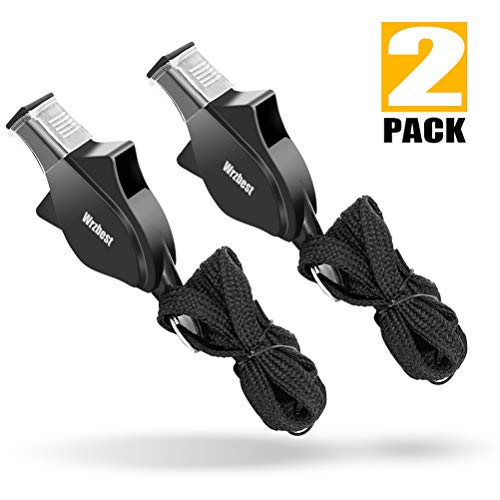 Pealess Coach Whistle with Lanyard & Teeth Protector - 2 Pack Black