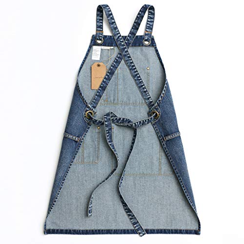 Jeanerlor - Denim Apron With Pockets for Women and Men - Washing Style | Adjustable S to XXL