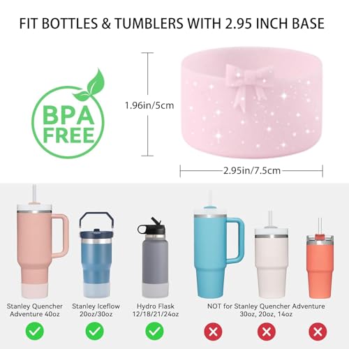 Bow Silicone Boot for Stanley Quencher & Owala Water Bottles - Glitter Pink