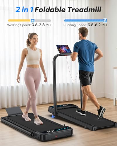 Foldable Walking Pad Treadmill with Incline and Handle Bar - Black