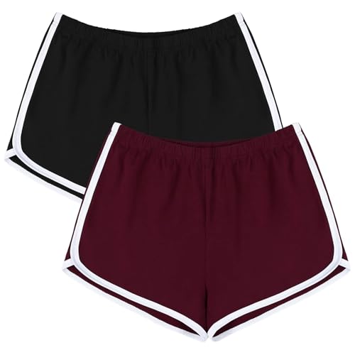 Women's Cotton Gym Yoga Shorts - Pack of 2, 3X-Large Black & Jujube Red
