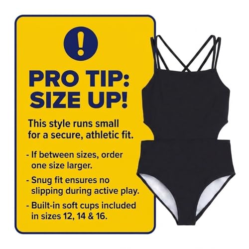Girls' Sport Cut-Out One Piece Swimsuit - Solid Black