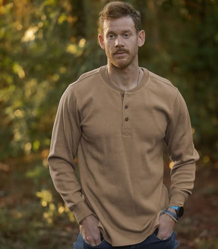Legendary Whitetails Mens Henley Thermal Long Sleeve - Heavyweight Khaki Large