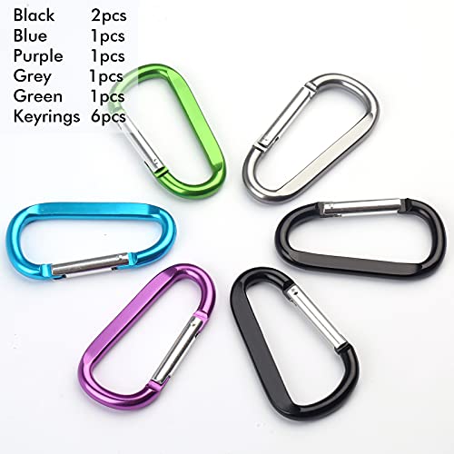 Large 3-Inch Aluminum Carabiner Clips - 6-Pack with Keyrings
