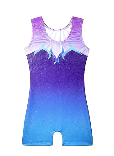 Girls Sparkly Rhinestone Gymnastics Leotard - 6-7 Years Pinkpurpleflame