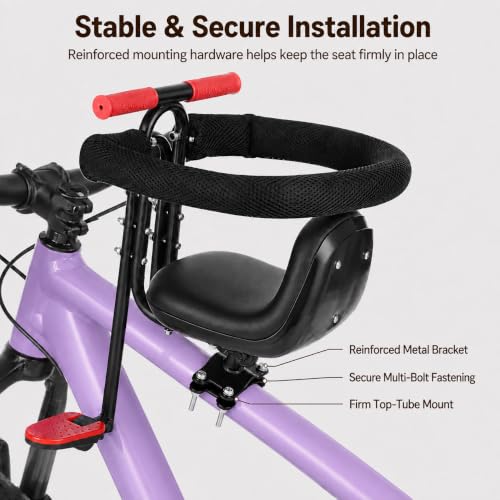 COSYOO Front Mounted Bike Seat with Guardrail, Foldable Footrests & Soft Foam — Black