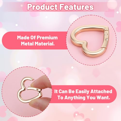 4 PCS Heart Carabiner Clips - Gold Zinc Alloy Key Ring Hooks